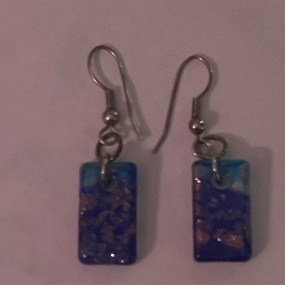 Blue Rectangular‎ Dangle Earrings